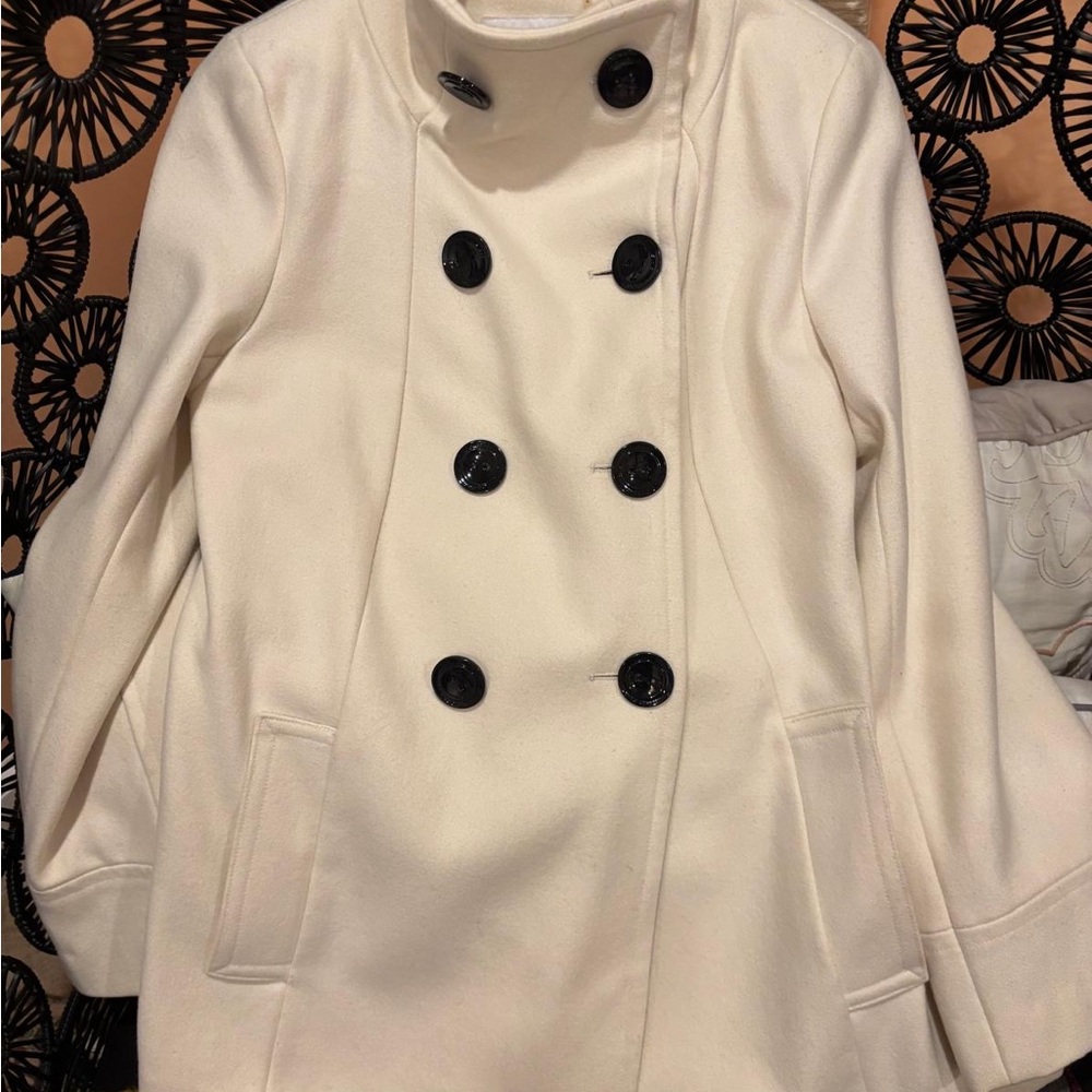Calvin Klein Cream Double-Breasted Pea Coat